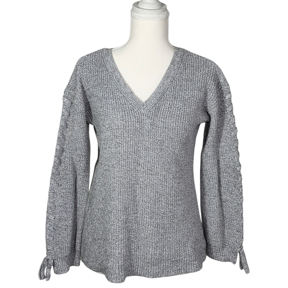 American Eagle Outfitters Sweaters - American Eagle Gray Knit Sweater XS V-Neck Tie Sleeve Cozy Casual Women